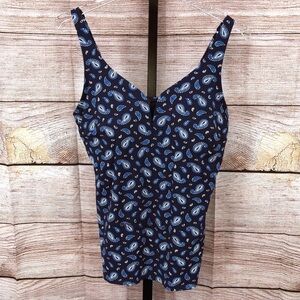 Lands' End Blue and White Paisley Control Sweetheart Tankini Top Size 12